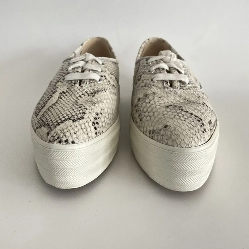 Keds Leather Platform Sneakers Snake Print Point-toe Light Beige 8